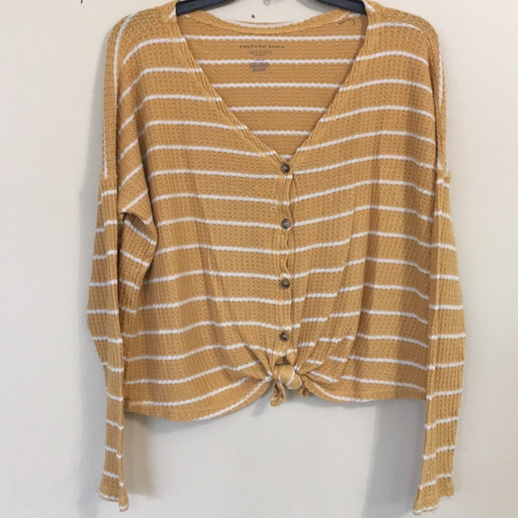 🌻American eagle tie front crop button-down  S - Picture 1 of 6